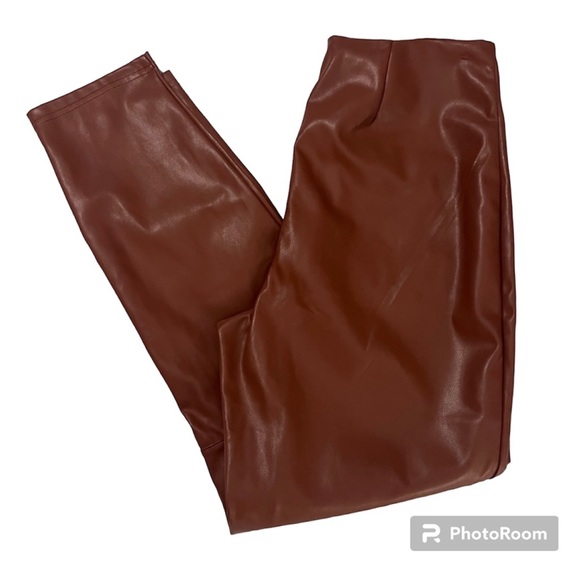 Vegan Leather Leggings Cognac Brown Size L - Picture 2 of 3